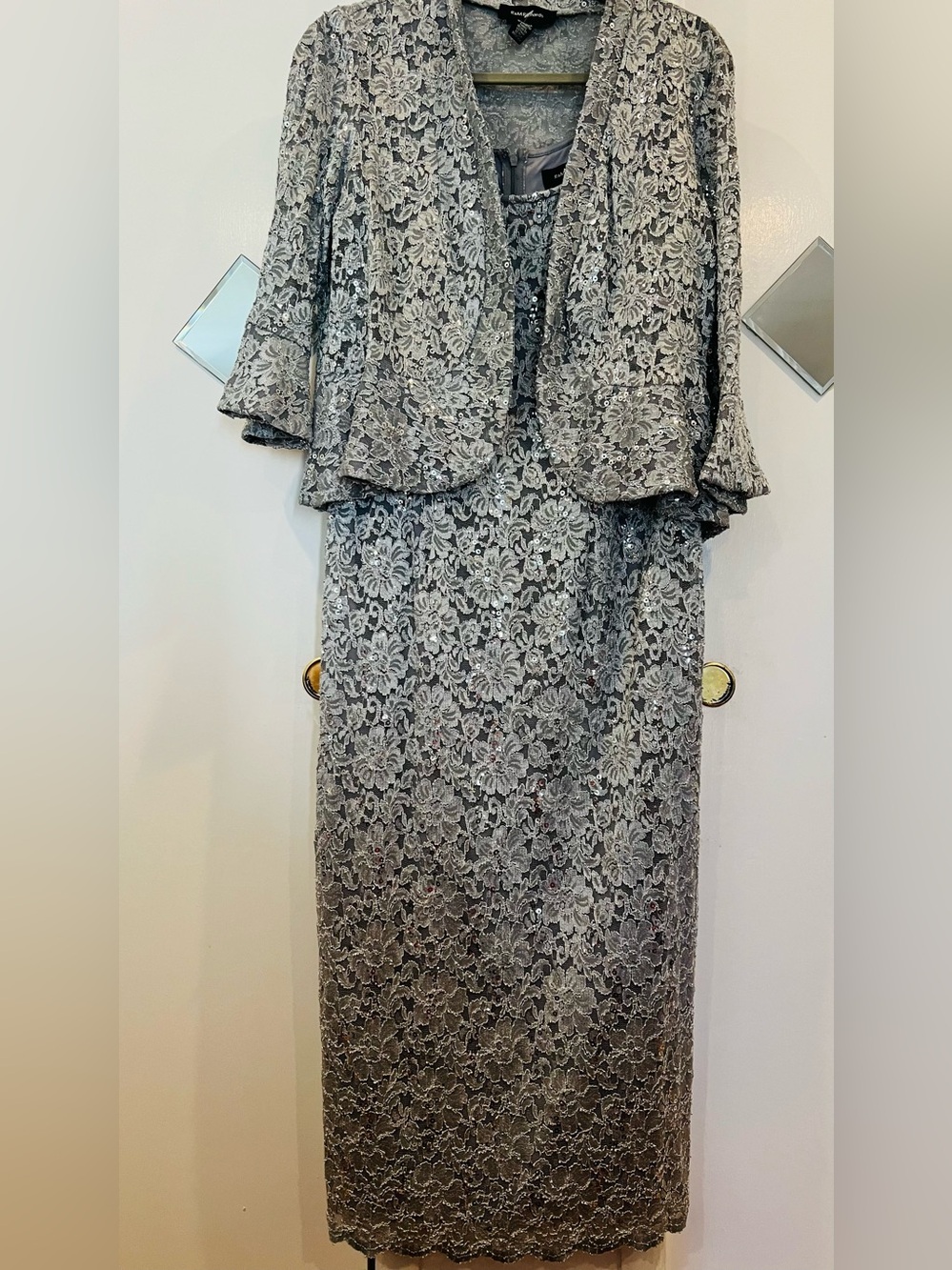 New Silver Gray Lace Two-Piece women’s Dress Set size 12